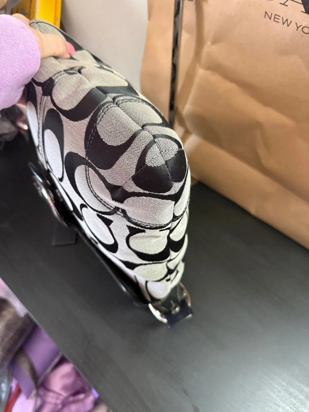 Coach Signature Leather and Canvas Flap Duffle Bag - Picture 16 of 17